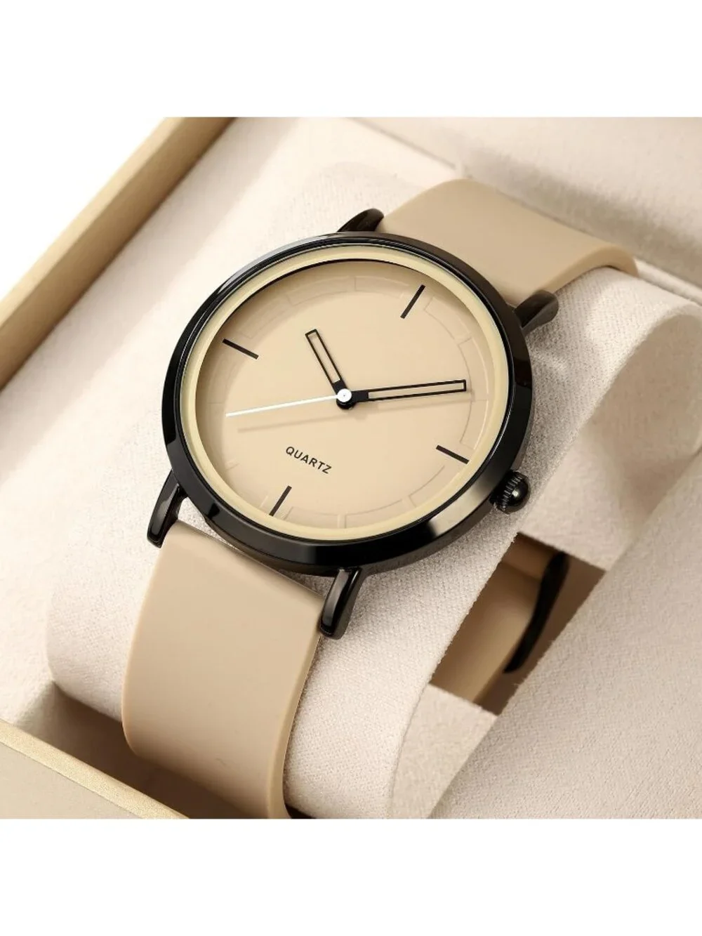 Unisex Khaki Lightweight Simple Luxury Quartz Silicone Band Fashion Wrist Watch